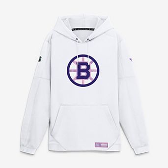 Men's Fanatics White Boston Bruins Authentic Pro Hockey Fights Cancer Rink Fleece Hoodie