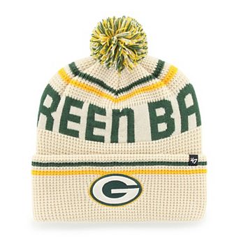 Men's '47 Natural Green Bay Packers Quattrle Cuffed Knit Hat with Pom