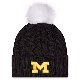 Women's New Era Navy Michigan Wolverines Fuzz Double Knit Hat with Pom