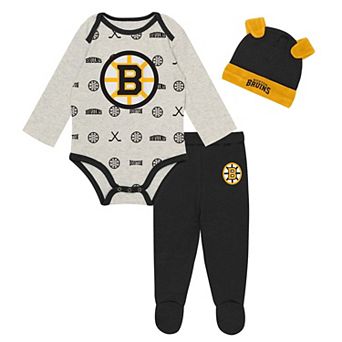 Newborn Outerstuff Heathered Bone Boston Bruins Huddles and Giggles Three-Piece Set