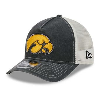 Unisex New Era Black Iowa Hawkeyes Faded A-Frame 9FORTY Adjustable Trucker Hat