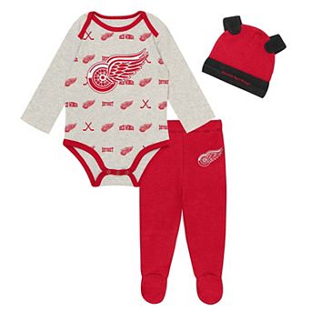 Newborn Outerstuff Heathered Bone Detroit Red Wings Huddles and Giggles Three-Piece Set