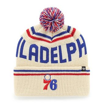 Men's '47 Natural Philadelphia 76ers Quattrle Cuffed Knit Hat with Pom