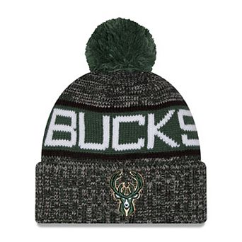 Men's New Era Hunter Green/Heather Gray Milwaukee Bucks Tri-Color Cuffed Knit Hat with Pom