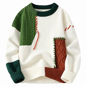 Mens Oversized Cable Knit Pullover Crew Neck Casual Sweater