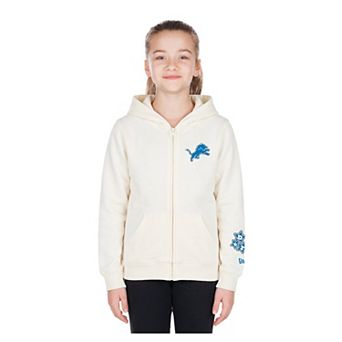 Girls New Era Cream Detroit Lions Cream Multi Hit Full Zip Hoodie