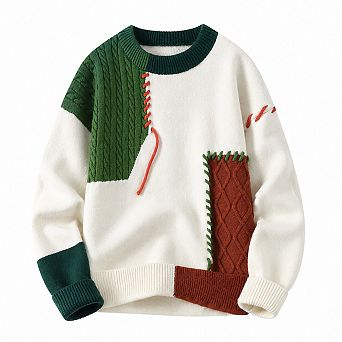 Mens Oversized Cable Knit Pullover Crew Neck Casual Sweater