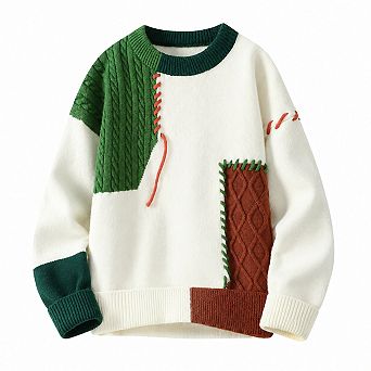 Mens Oversized Cable Knit Pullover Crew Neck Casual Sweater