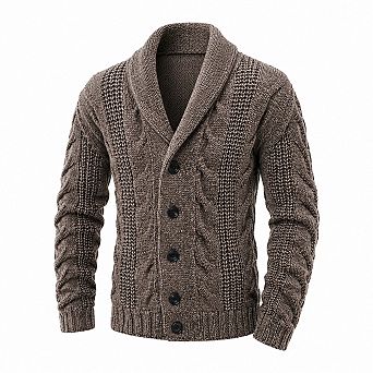 Mens Cable Knit Shawl Collar Cardigan Long Sleeve Loose Fit Warm Sweater