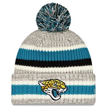 Men's New Era Teal/Gray Jacksonville Jaguars Stripe Cuff Knit Hat with Pom