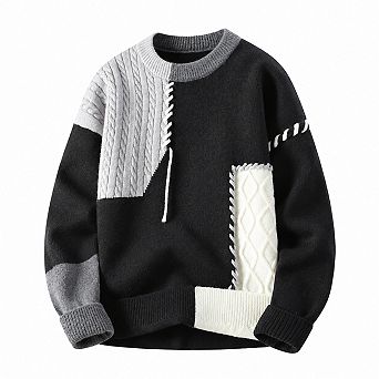 Mens Oversized Cable Knit Pullover Crew Neck Casual Sweater