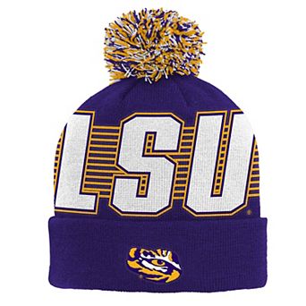 Youth Outerstuff Purple LSU Tigers Cuffed Knit Hat with Pom