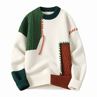 Mens Oversized Cable Knit Pullover Crew Neck Casual Sweater