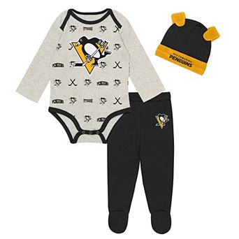 Newborn Outerstuff Heathered Bone Pittsburgh Penguins Huddles and Giggles Three-Piece Set