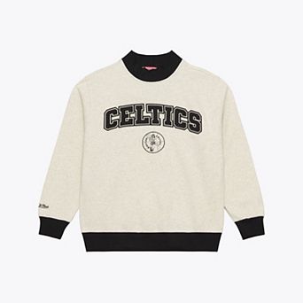 Women's Mitchell & Ness Oatmeal Boston Celtics Cookies & Cream Ribbed Mock Neck Sweatshirt