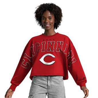 Women's Starter Red Cincinnati Reds Bleachers II Cropped Crew Sweatshirt