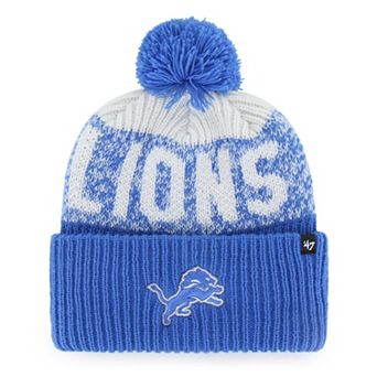 Men's '47 Blue Detroit Lions Bone Chill Cuffed Knit Hat with Pom
