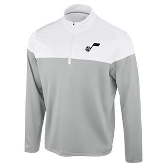 Men's Antigua Gray/White Utah Jazz Hinder Quarter-Zip Pullover
