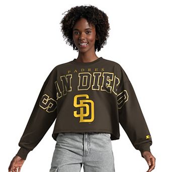 Women's Starter Brown San Diego Padres Bleachers II Cropped Crew Sweatshirt