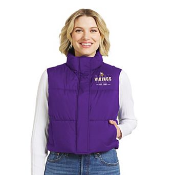 Women's WEAR by Erin Andrews Purple Minnesota Vikings Cropped Puffer Full-Zip Vest