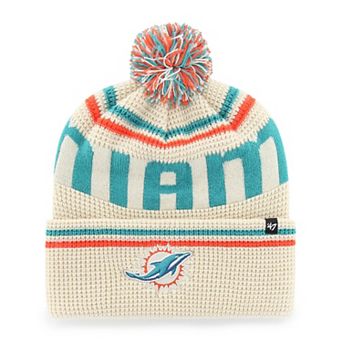 Men's '47 Natural Miami Dolphins Quattrle Cuffed Knit Hat with Pom
