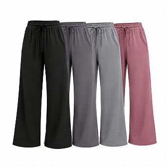 Womens 4-Pack Wide Leg Lounge Yoga Pants With Pockets Soft Stretch