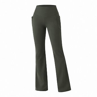 Womens High Waist Straight Leg Yoga Pants With Side Pockets Stretchy Casual Trousers