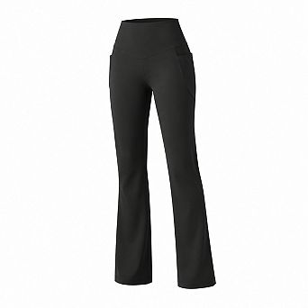 Womens High Waist Straight Leg Yoga Pants With Side Pockets Stretchy Casual Trousers