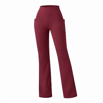 Womens High Waist Straight Leg Yoga Pants With Side Pockets Stretchy Casual Trousers