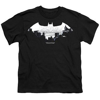 Batman Bat Logo Cityscape Short Sleeve Youth T-Shirt
