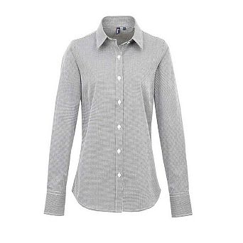Premier Womens/Ladies Micro Gingham Check Cotton Long-Sleeved Shirt