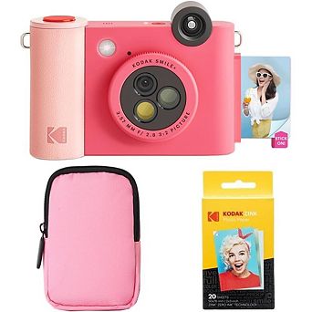 Kodak Smile+ 2-in-1 Instant Camera & Bluetooth Printer Starter Bundle w/ Pink Case