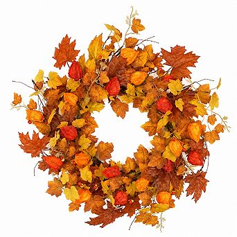 Handcrafted Artificial Fall Maple Leaf Wreath For Home Front Door Decor