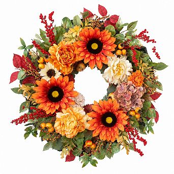 24 Inch Artificial Fall Floral Door Decor For Indoor Outdoor Harvest Season