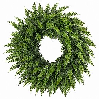 Lifelike Touch Artificial Cedar Wreath For Front Door Decor