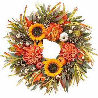 Artificial Welcome Wreath With Hello Sign Farmhouse Harvest Decor