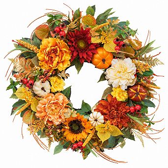 24 Inch Harvest Fall Wreath For Front Door Porch Entryway Decor