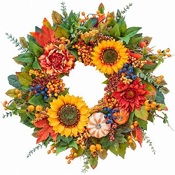 24 Inch Fall Wreath With Sunflowers For Front Door Outdoor Decor