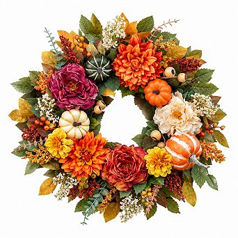 24 Inch Rustic Harvest Fall Wreath For Front Door Outside Decor