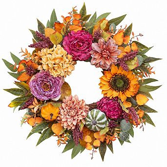 24 Inch Artificial Harvest Fall Wreaths For Front Door Porch Entryway