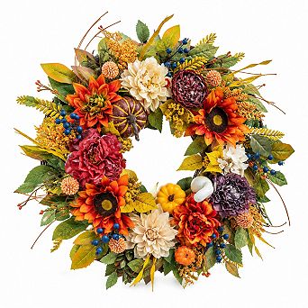 Artificial Harvest Sunflower Pumpkin Seasonal Decor For Home Porch