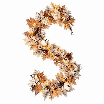 Fall Decor Garland With Lights Realistic Pumpkins Pinecones Warm LED