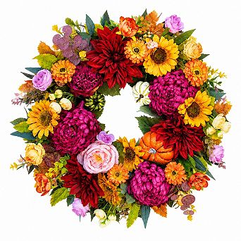 Artificial Fall Harvest Wreath For Front Door Seasonal Home Decor