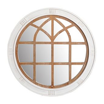 Oldslab 28" Farmhouse Round Window Mirror, Rustic White Wall Decor Mirror