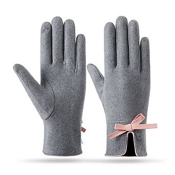 Women's Full‑Finger Bow‑Wrist Detail Gloves for Outdoor & Layering Use