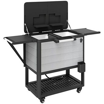 Outsunny Patio Cooler Cart 104-qt Rolling Ice Chest with Shelves