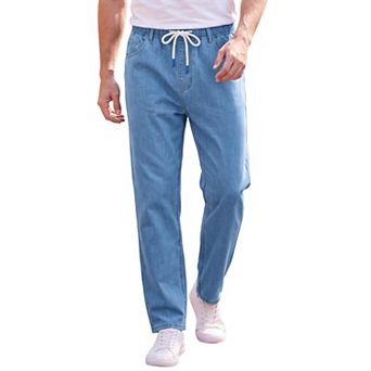 Men's Denim Pants Elastic Waist with Drawstring Daily Casual Jeans