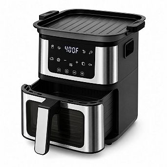7.5-qt Air Fryer with LED Touchscreen, Steak Sear Plate, 8 Presets, Nonstick Basket & 100 Liners
