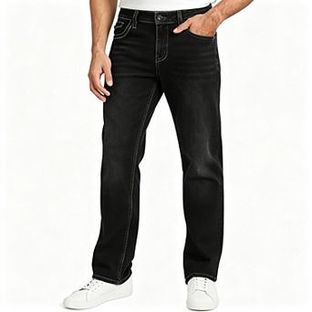 Men's Stretch Straight Leg Jeans Slim Fit Zip Fly Casual Denim Pants
