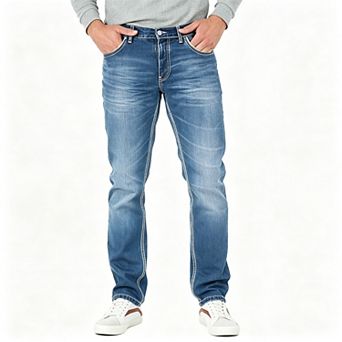 Men's Slim Fit Double Denim Jeans Casual Stretch Washed Pants